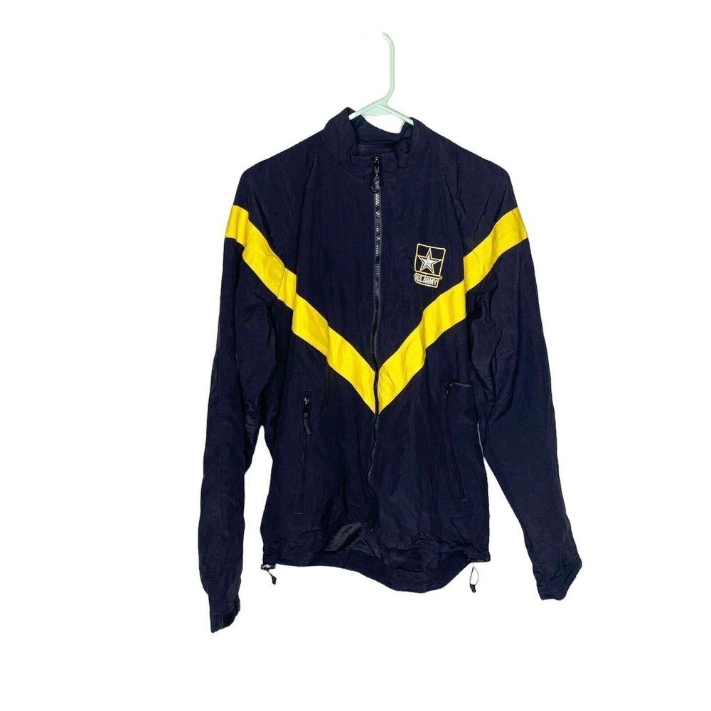 US Army Official Sz S Unisex Full Zip Jacket Black Yellow Windbreaker
